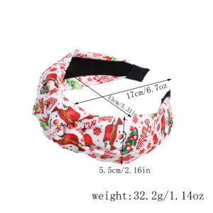 Christmas knotted headband fabric hair hoop with cute snowman and snowflake print design.