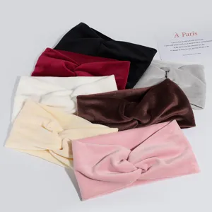 Set of soft velvet knotted headbands solid color elastic hair accessories for women sports