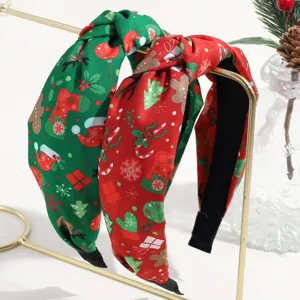 Christmas knotted headband fabric hair hoop wide hair band festive holiday party hair accessories