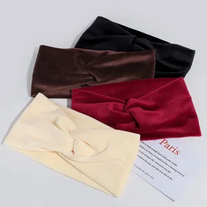 Solid color velvet twist headband set for women, soft elastic hair band, elegant hair accessories.