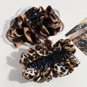 Grande molletta per capelli leopardata, elegante design a fiocco multistrato per capelli.