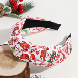 Christmas wide knotted headband with cute snowman and snowflake print, perfect festive hair accessory.