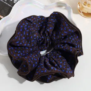 Large brown blue leopard print hair scrunchie stylish elastic ponytail holder hair accessories