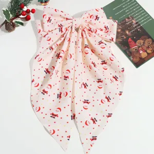Noël Père Noël impression nœud pince à cheveux ruban doux barrette pour femmes filles