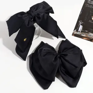 Black satin bow hair clip sweet French style large hair claw accessory for women