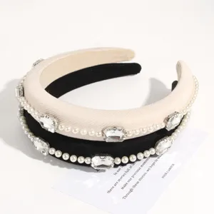 Cerchietto imbottito a doppio strato con strass di cristallo e perle finte dettaglio donna