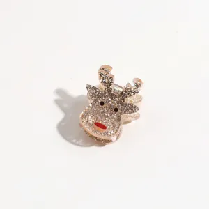 Lindo pinza para el pelo de reno de navidad con purpurina accesorio de acrílico mini.