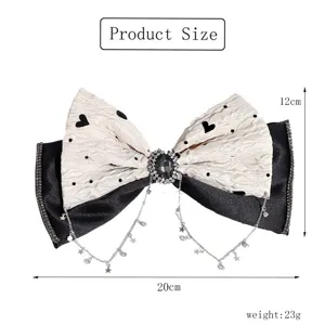 Pinza de pelo con lazo de encaje dulce, diamantes de imitación y cadena, accesorio de moda.