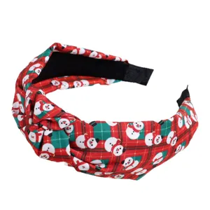 Christmas plaid snowman knotted headband wide fabric hair hoop festive holiday accessories