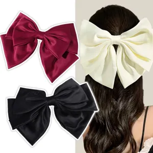 Gran lazo de pelo de satén pinza elegante accesorio para mujeres y niñas moda chic