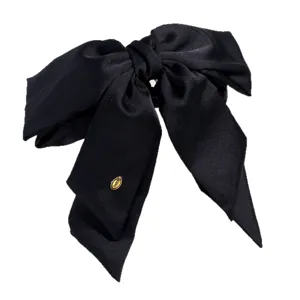 Elegant black satin bow hair claw clip for women, sweet French style hair accessories.