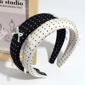Cerchietto pois fiocco perla moda dolce fascia per capelli eleganti accessori donna
