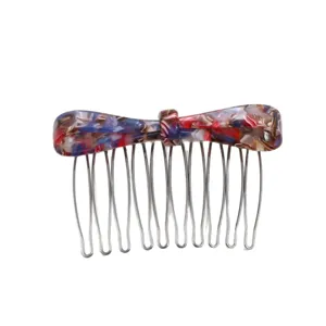 Acetate bow hair comb with metal teeth, stylish insert slide clip for side hair styling.