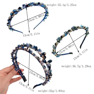 Cerchietto strass cristallo blu doppio strato accessorio capelli donna elegante chic