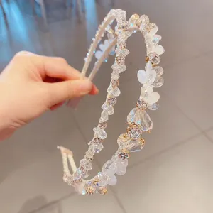 Cerchietto per capelli doppio strato in cristallo e strass accessorio elegante vista dettaglio