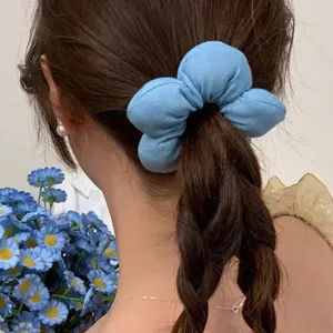 Coletero de pelo de flor de tela azul soporte de coleta elegante accesorio floral