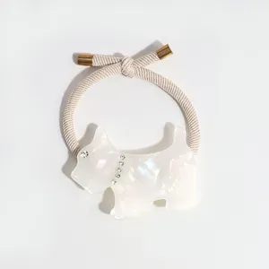 Cute Scottie dog hair tie with sparkling rhinestones, stylish acetate elastic rope for elegant ponytails.
