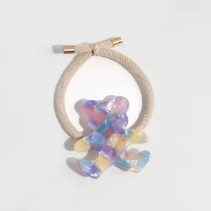 Colorful marble resin bear hair tie, cute minimalist elastic ponytail holder for women and girls daily wear.