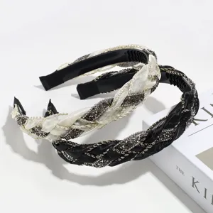 Elegante gevlochten strass haarband mode vintage glinsterende haarhoepel vrouwen zoete haaraccessoires