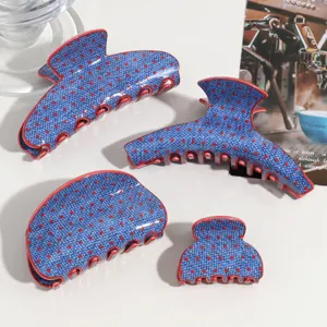 Molletta per Capelli Vintage a Pois per Donna Moda Blu Rosso Pois Shark Hair Clip Retro Resina Fermacapelli Accessorio