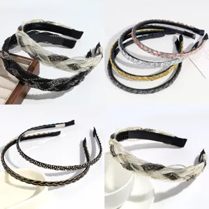 Vintage Elegant Strass Gevlochten Haarband Voor Vrouwen Stof Kunststof Vlecht Haarrand Zoete Mode Haaraccessoires Dagelijks Feest