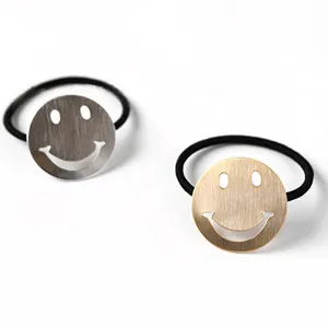 Ensemble de corde à cheveux smiley en métal minimaliste coréen, élastique noir pour queue