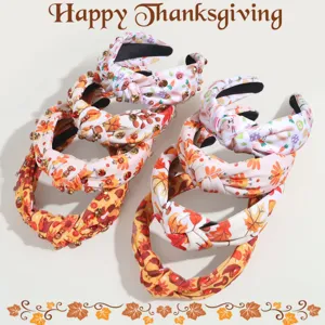 Thanksgiving Maple Leaf Turkey Wide Knotted Fabric Headband Fashion Rhinestone Artificial Pearl Holiday Party Hair Band Gift For Women