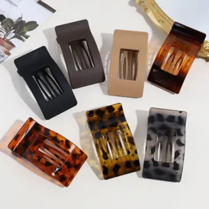 Mode Leopardenmuster Quadratische Haarklammern Elegante Matte Glänzende Haarkrallen Geometrische Entenschnabel Clip Vielseitige Haaraccessoires Für Damen