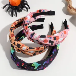 Cerchietto annodato di Halloween con simpatiche stampe di fantasmi e zucche per donne.