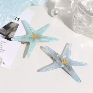 Set de pinzas para el cabello de estrella de mar de resina, lindos accesorios azules.
