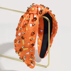 Orange rhinestone knotted headband halloween candy corn festival hair accessory stylish women hair hoop