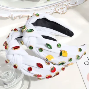 Kristall Frucht Knoten Haarreif weisser Stoff Strass Zitrone Erdbeere Haarschmuck