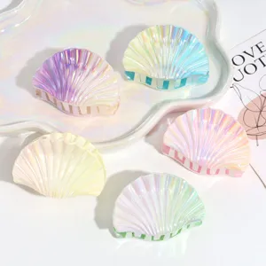 Set di mollette per capelli a conchiglia iridescenti, accessori per capelli a sirena.