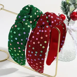 Kerst pailletten geknoopt haarband rood groen glitter haaraccessoire detailweergave