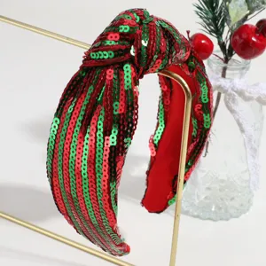Rood groen pailletten geknoopt haarband, brede feestelijke haarhoofdband voor Kerstmis.