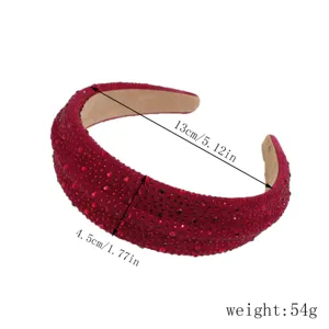 Diadema ancha de pedreria roja cristal lujo accesorios para cabello brillante