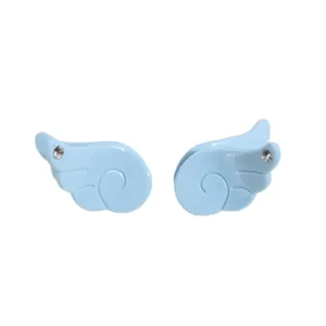 Cute blue angel wing mini hair claw clip with rhinestones for sweet girlish bangs styling.