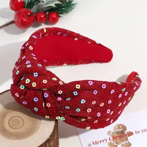 Rode glitter haarband met knoop en kleurrijke pailletten details voor kerstfeest haaraccessoire