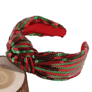 Kerst pailletten haarband rood groen brede geknoopt haarhoepel voor feestelijke party