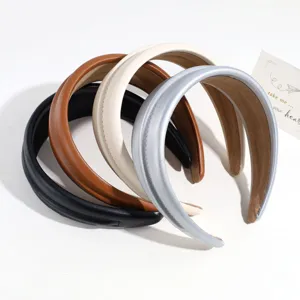 Set de diadema ancha de cuero elegante, aro de pelo de corona alta, accesorio para el pelo minimalista