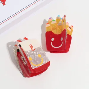 Creative cute acrylic hair claw clip set, funny cartoon pencil and school bag design for daily use.