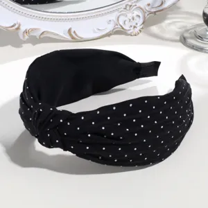 Fashionable black white polka dot knotted headband, minimalist wide hoop accessory