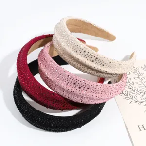 Conjunto de diadema ancha con diamantes de imitación brillantes, accesorios de moda elegantes.