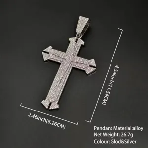 Hip hop iced out cross pendant rhinestone alloy silver necklace statement jewelry men fashion