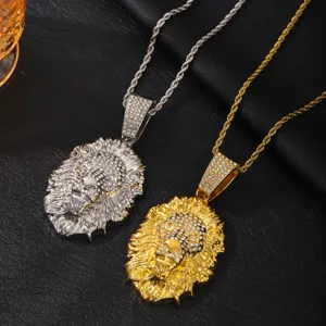 Collier Pendentif Tête de Lion Strass Hip Hop Homme Chaîne Cubaine Bijou de Luxe Détail