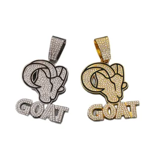 Hip hop style ice out ram head GOAT pendant necklace with sparkling zirconia stones men jewelry