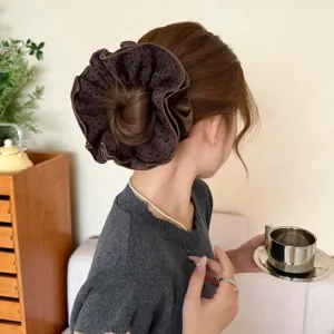 Oversized leopard print hair scrunchie, sweet elegant hair tie for women styling, chic.