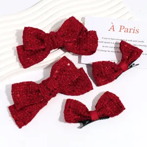 Bonitos pasadores de pelo con lazo de lentejuelas rojas para mujeres y niñas accesorios.