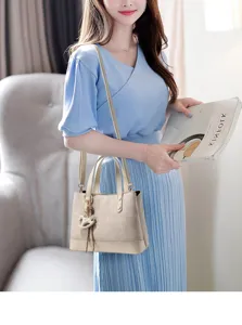 Korean style canvas patchwork shoulder bag, large capacity commute tote bag for women.