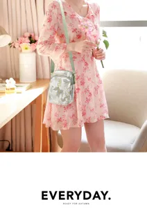 Floral phone crossbody bag for women, double zipper design with adjustable strap, casual style.